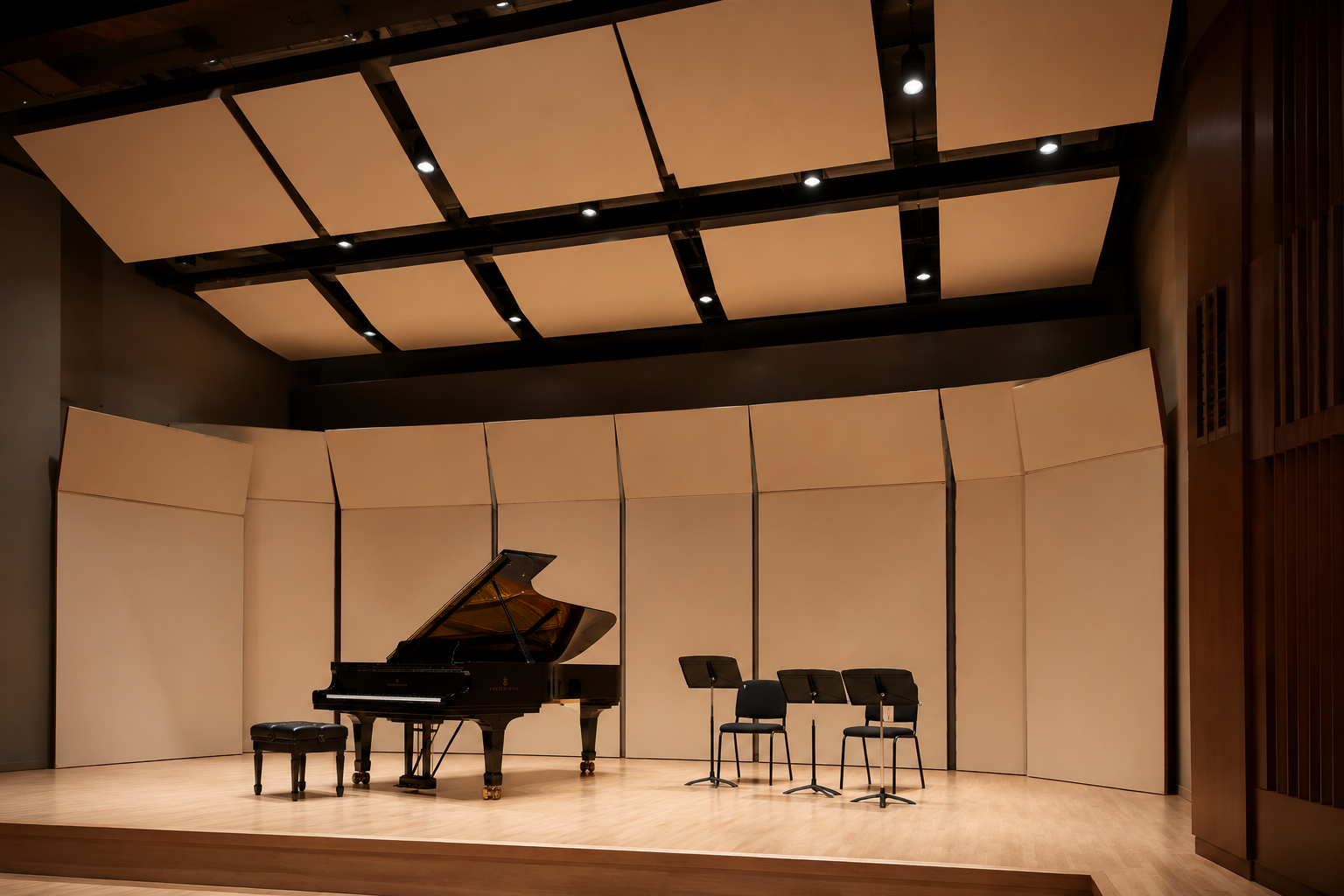 Мобильные акустические экраны на сцене.